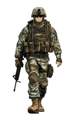 Illustration of an army soldier in a military uniform with Gun.