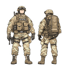 Fototapeta premium Illustration of an army soldier in a military uniform with Gun.