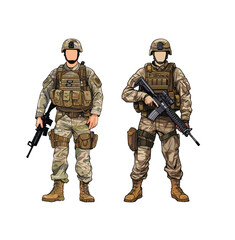 Illustration of an army soldier in a military uniform with Gun.