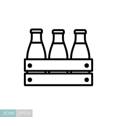 Milk wooden box. Milk bottles crate vector icon