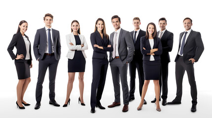 Confident professional candidates standing in a group on white background