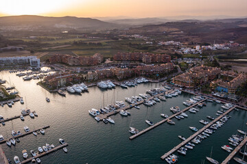 Sotogrande luxury exclusive living place in Andalusia , Spain coast captured from drone , aerial photography