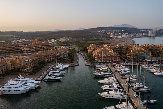 Sotogrande luxury exclusive living place in Andalusia , Spain coast captured from drone , aerial photography