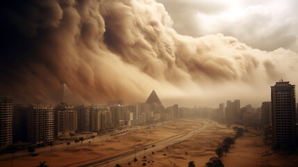 Fototapeta premium sandstorm covered the streets of the city. Generative Ai. 