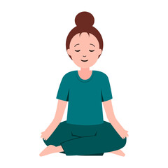 Woman or girl pracing meditation or doing yoga. mindfulness and mental health for illustration