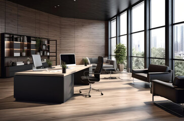 Office interior with desks and computers