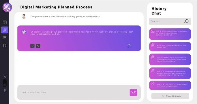 Animation of ai chat data processing over screen