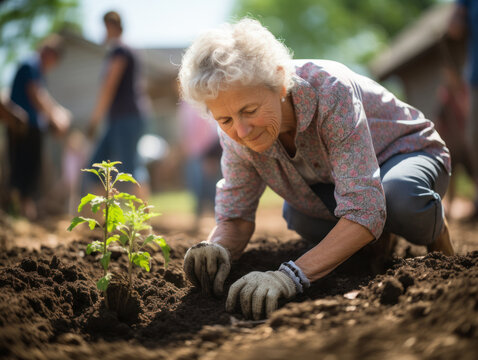 senior people gardening