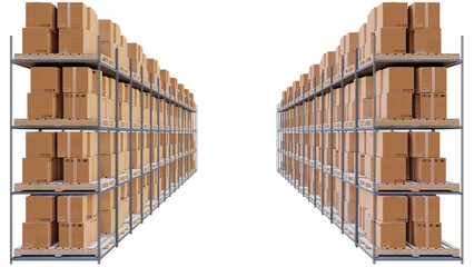 Warehouse, shelves and parcels isolated on Transparent PNG. Docks, Economy, transport and warehousing concept