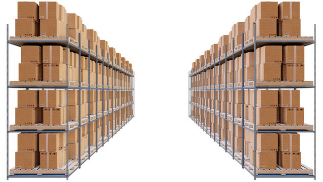Warehouse, shelves and parcels isolated on Transparent PNG. Docks, Economy, transport and warehousing concept