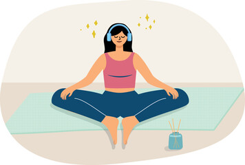 Woman meditation headphones