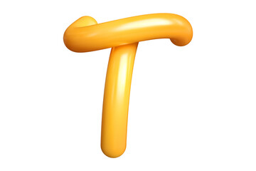 3D rendering handwriting font letter T in orange. Graphic resource suitable for prints, artworks, mood boards and web advertisings. High quality 3D illustration.