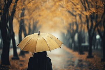 Back Umbrella in the rain in vintage tone