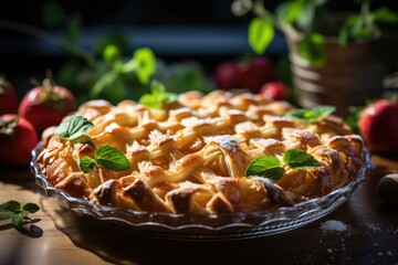 Close-up of a freshly baked pie cooling on a windowsill - stock photography concepts