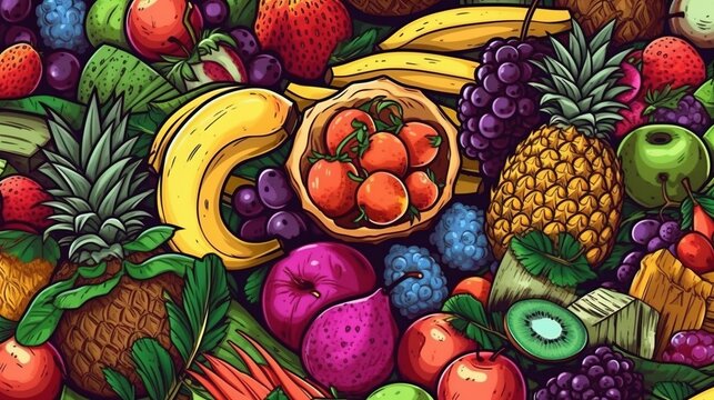 Exotic tropical fruits . Fantasy concept , Illustration painting.