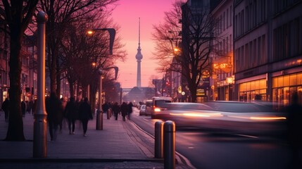 berlin street in a pink light