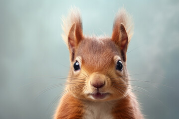 Portrait of red squirrel on pastel background