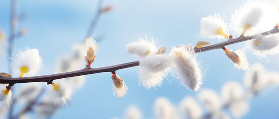 willow branches with catkins - obrazy, fototapety, plakaty
