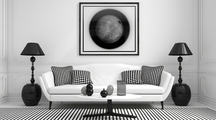 retro living room with timeless black and white decor