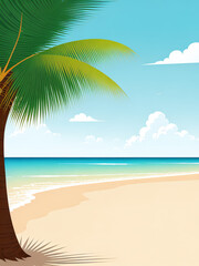 Fototapeta na wymiar Tropical Paradise: Palm Tree and Sand Beach scape - Generative AI Illustration