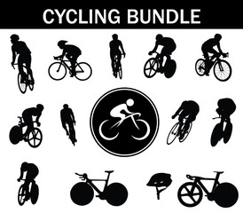 Obraz premium Cycling Silhouette Bundle | Collection of Cycling Players with Logo and Cycling Equipment