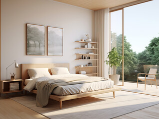 Illustration of a modern bedroom. created with Generative AI technology.	