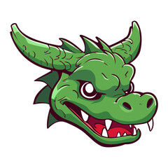 Vector illustration of head of Traditional Asian dragon isolated on white background. Cartoon style mascot. Chinese New Year 2024 zodiac sign. Wooden Azure dragon. For greeting card, poster, banner 