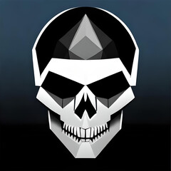 poly geometric white skull face on black background. Front view. 3D. Vector illustration. Generative AI