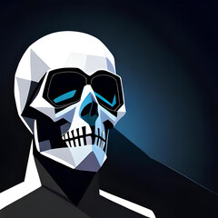 poly geometric white skull face on black background. Front view. 3D. Vector illustration. Generative AI