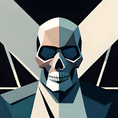 poly geometric white skull face on black background. Front view. 3D. Vector illustration. Generative AI
