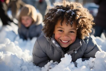 Kids making snow forts photo - stock photography concepts - 635034766