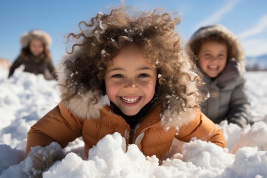 Kids making snow angels photo - stock photography concepts
