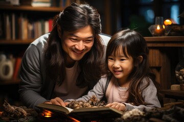 Parent and child reading a book together - stock photography concepts