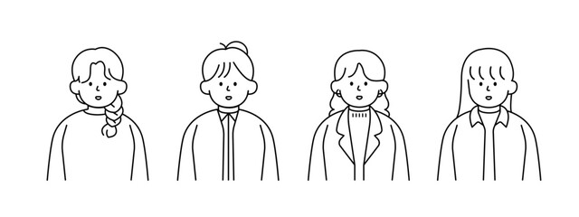 Outline avatars profile set office workers , hand-drawn icon style , flat line vector.