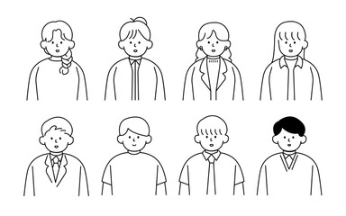 Outline avatars profile set office workers , hand-drawn icon style , flat line vector.