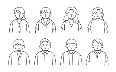 Outline avatars profile set office workers , hand-drawn icon style , flat line vector.