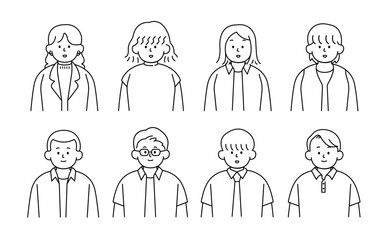 Outline avatars profile set office workers , hand-drawn icon style , flat line vector.