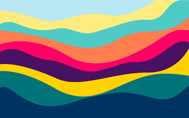 Multi colors curves and the waves of the sea vector background flat design style - stock illustration