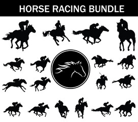 Fototapeta premium Horse Racing Silhouette Bundle | Collection of Horse Racing Players with Logo 