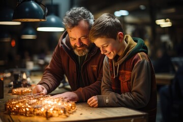 Person mentoring a young apprentice in a workshop - stock photography concepts
