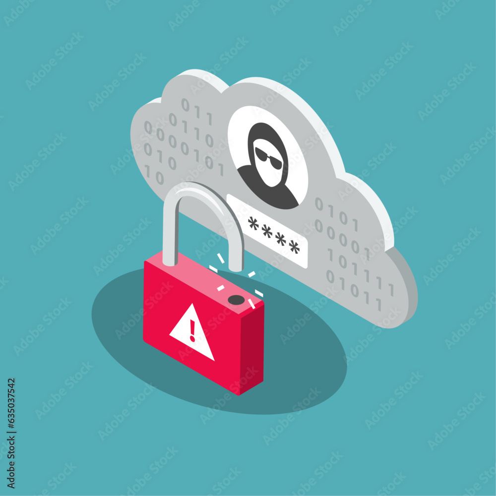 Leinwandbilder cloud account hijacking symbol with an unlocked padlock and a stolen user account. flat design, easy