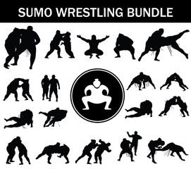Sumo Wrestling Silhouette Bundle | Collection of Sumo Wrestling Players with Logo