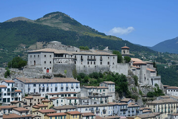 Fototapeta na wymiar Panoramic view of Muro Lucano, an old village in the mountains of Basilicata region, Italy.