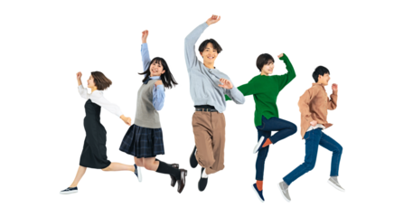 ジャンプする若者のグループ　Z世代　（1人ずつのPNG画像も販売しております。作成者リンクからPNGで検索してください）