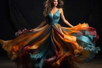 Fototapeta na wymiar Person twirling in a flowing evening gown - stock photography concepts
