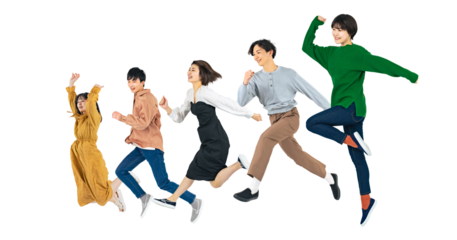 ジャンプする若者のグループ　Z世代　（1人ずつのPNG画像も販売しております。作成者リンクからPNGで検索してください）