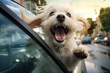 Poster dog with head out of car window © Ирина Рычко