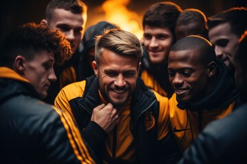 Fototapeta premium Teammates showing respect and camaraderie on the field - stock photography concepts