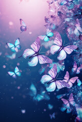 Lilac butterflies on a blue background with highlights