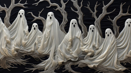 Funny colorful ghosts. Cute cartoon images.
 - obrazy, fototapety, plakaty